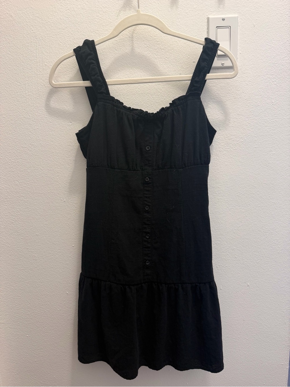 Black Button-Front Sundress with Ruffled Straps